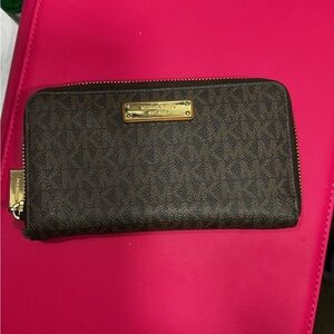 Michael Kors Dark Brown Wallet with Gold Accents